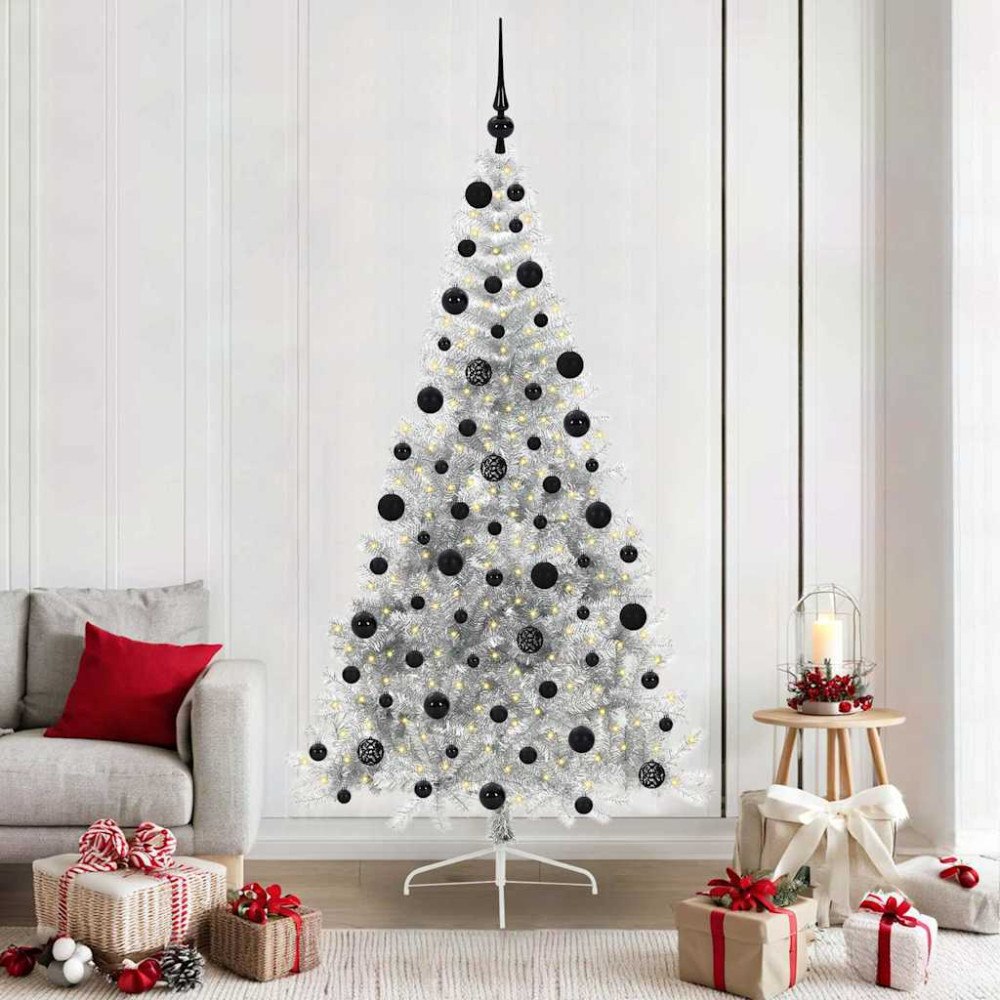 vidaXL Konstgjord Förbelyst Julgran Silver 210 cm PET
