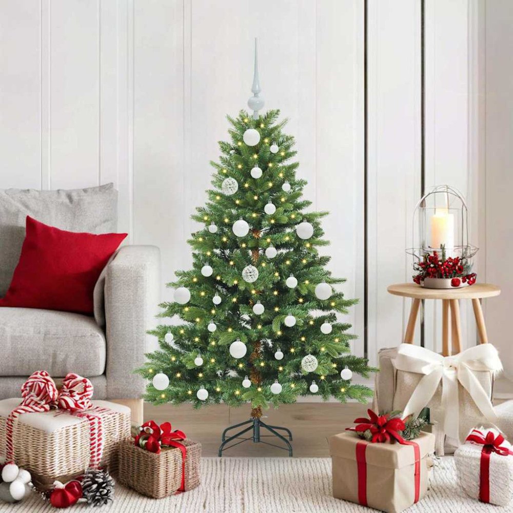 vidaXL Konstgjord julgran med 150 LED-lampor Grön 120 cm PE och PVC