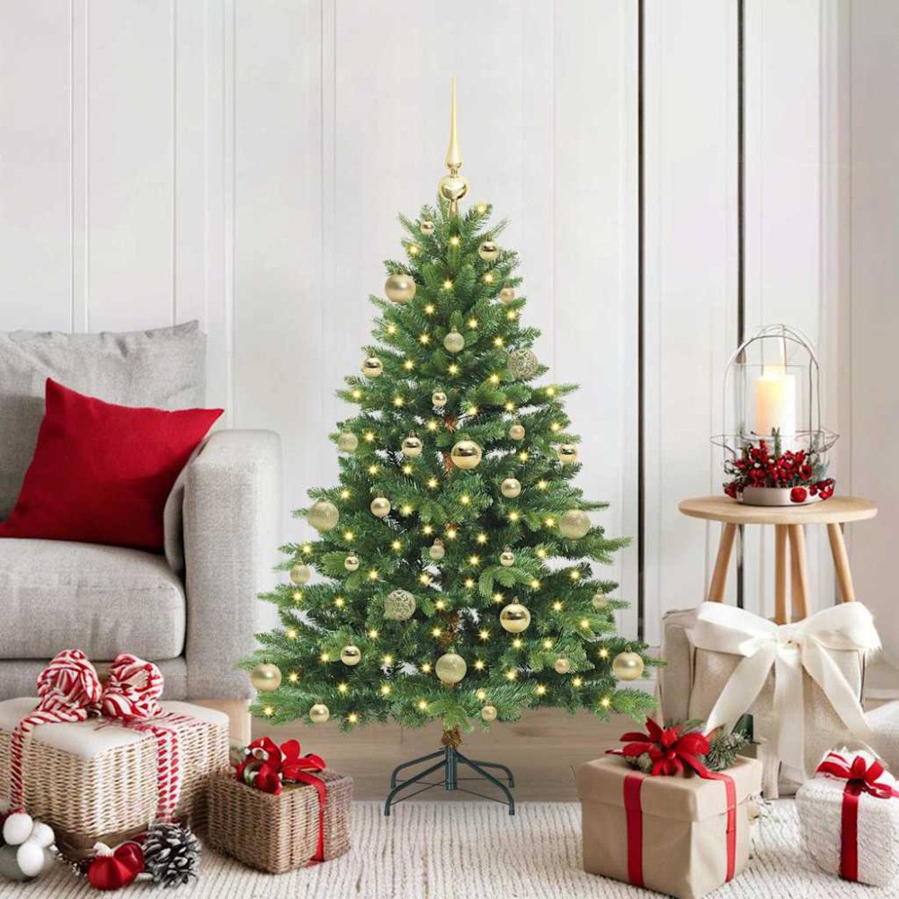 vidaXL Konstgjord julgran med 150 LED-lampor Grön 120 cm PE och PVC