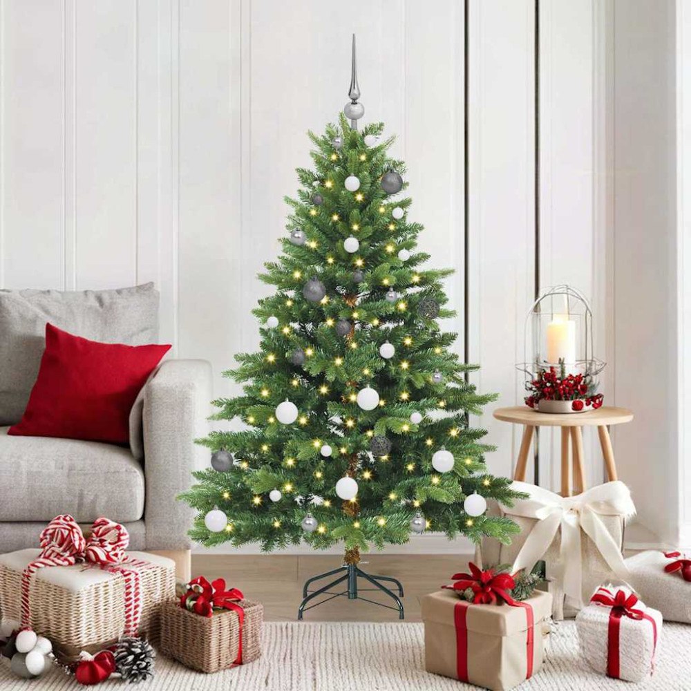 vidaXL Konstgjord julgran med 150 LED-lampor Grön 150 cm PE och PVC