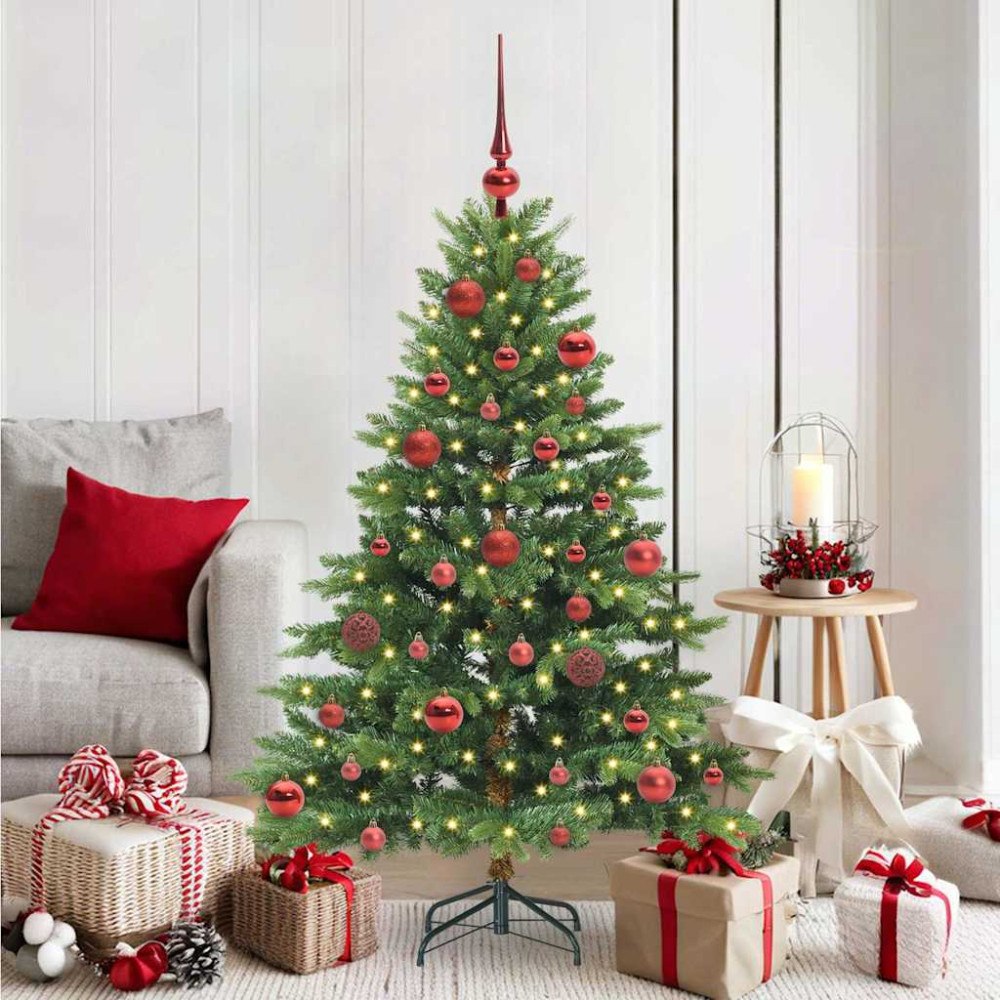 vidaXL Konstgjord julgran med 150 LED-lampor Grön 150 cm PE och PVC