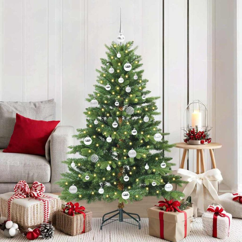 vidaXL Konstgjord julgran med 150 LED-lampor Grön 150 cm PE och PVC