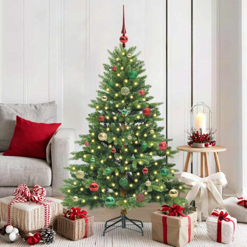 vidaXL Konstgjord julgran med 150 LED-lampor Grön 150 cm PE och PVC