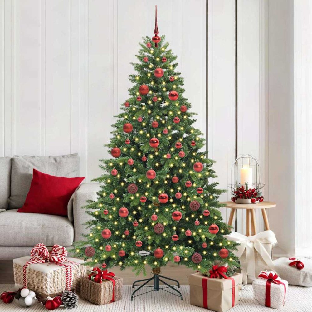 vidaXL Konstgjord julgran med 300 LED-lampor Grön 180 cm PE och PVC