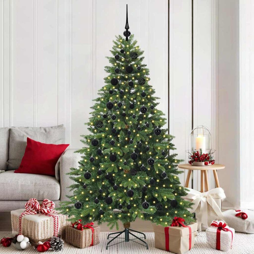 vidaXL Konstgjord julgran med 300 LED-lampor Grön 180 cm PE och PVC