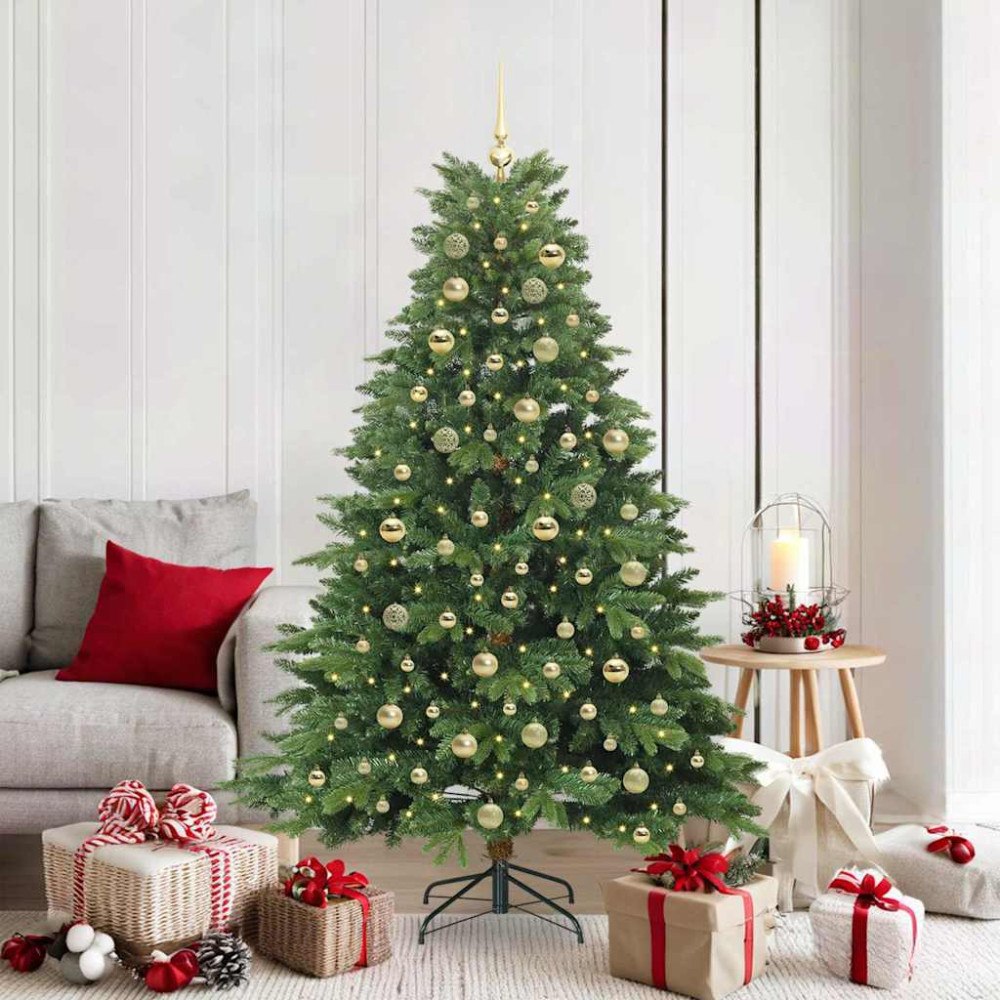 vidaXL Konstgjord julgran med 300 LED-lampor Grön 180 cm PE och PVC