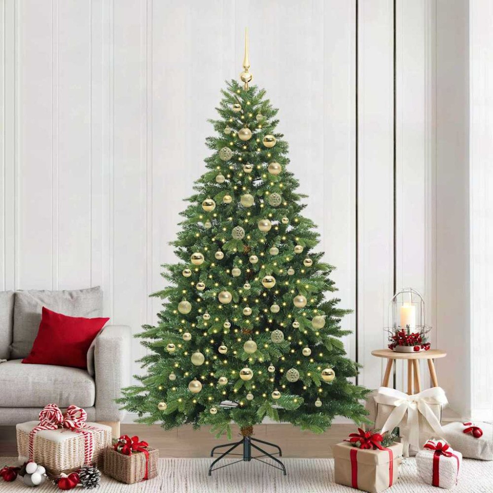 vidaXL Konstgjord julgran med 300 LED-lampor Grön 210 cm PE och PVC