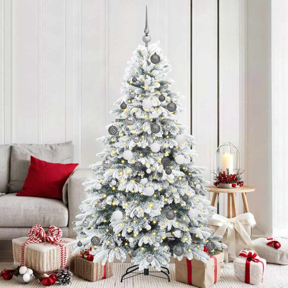 vidaXL Konstgjord julgran med 300 LED-lampor Grön 180 cm PE och PVC