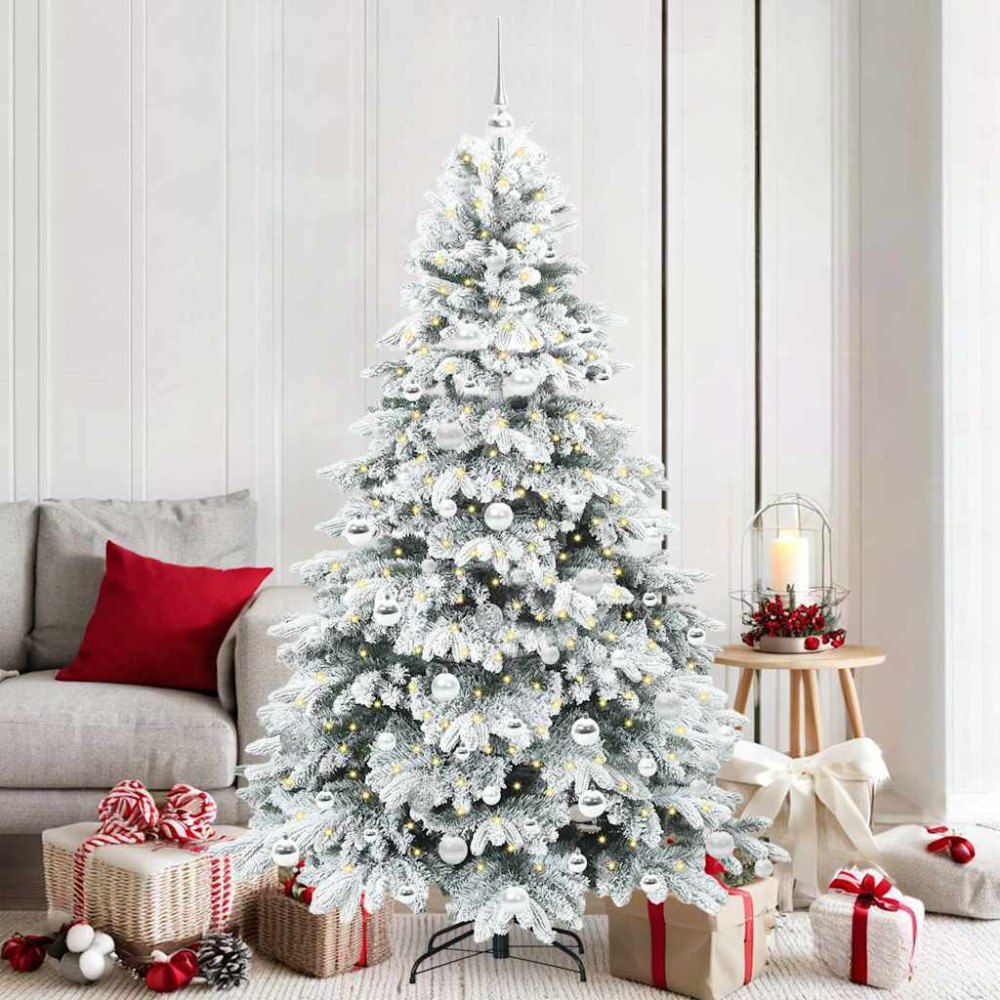 vidaXL Konstgjord julgran med 300 LED-lampor Grön 180 cm PE och PVC