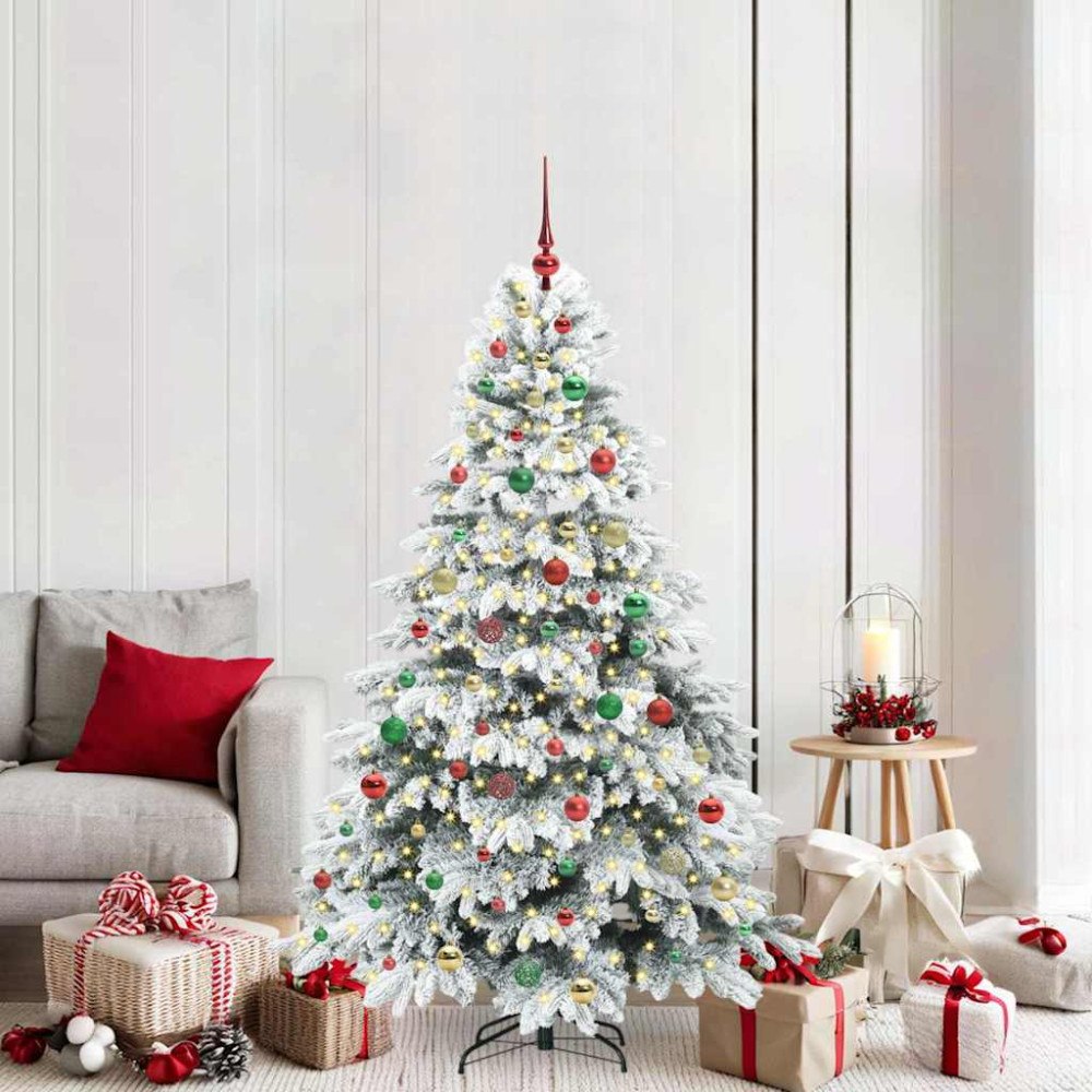 vidaXL Konstgjord julgran med 300 LED-lampor Grön 180 cm PE och PVC