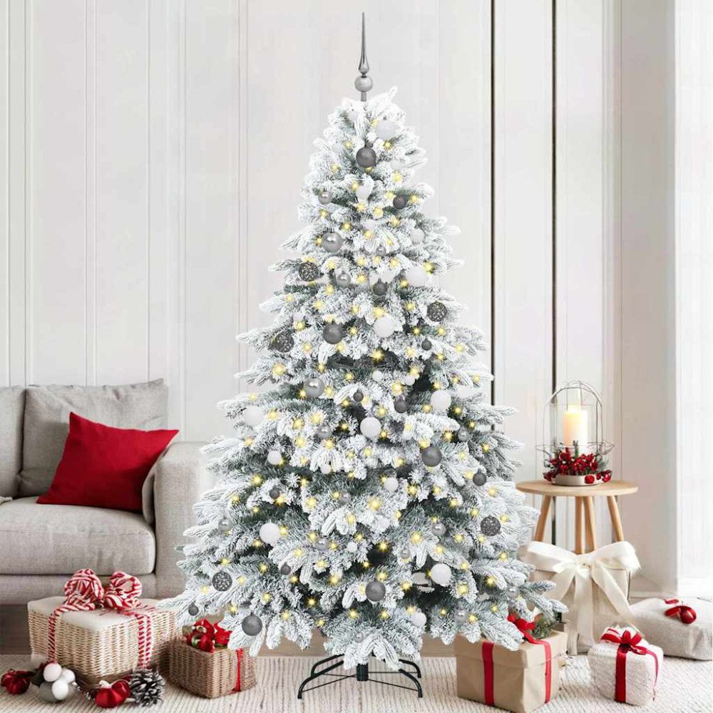 vidaXL Konstgjord julgran med 300 LED-lampor Grön 210 cm PE och PVC