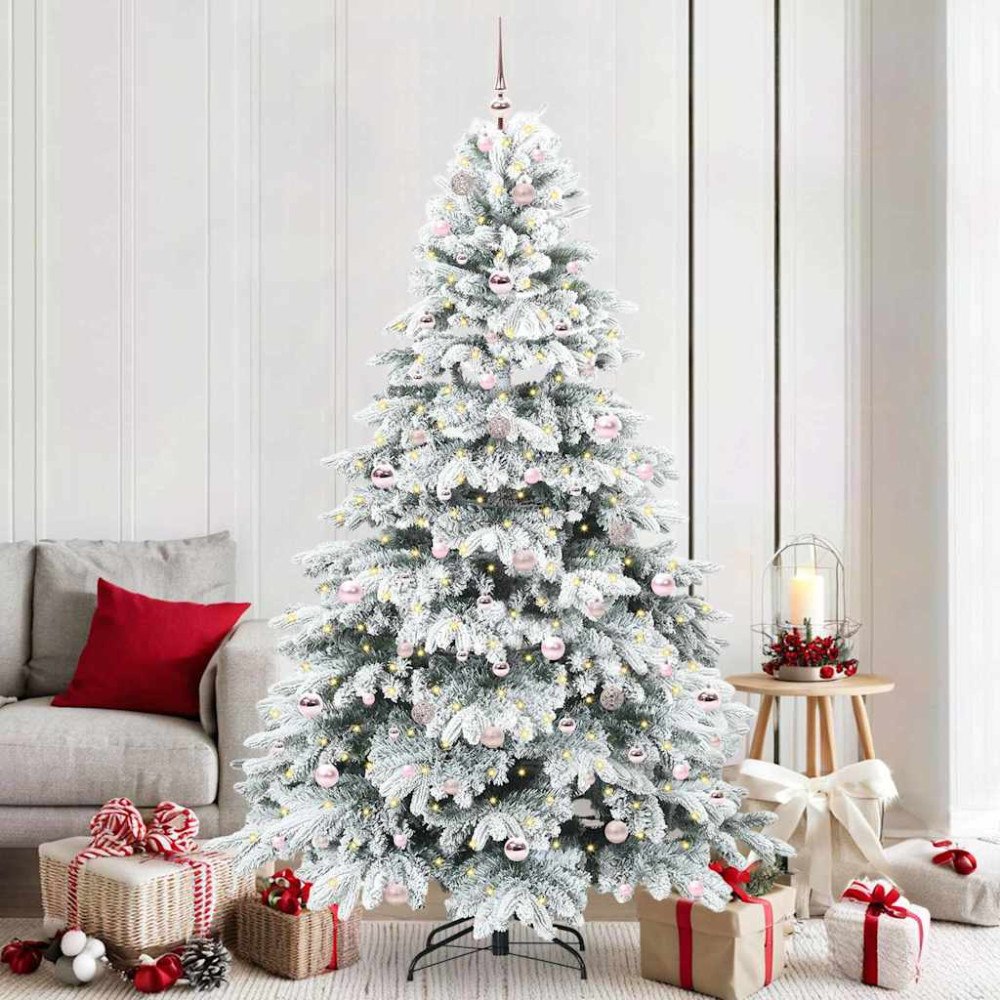 vidaXL Konstgjord julgran med 300 LED-lampor Grön 210 cm PE och PVC