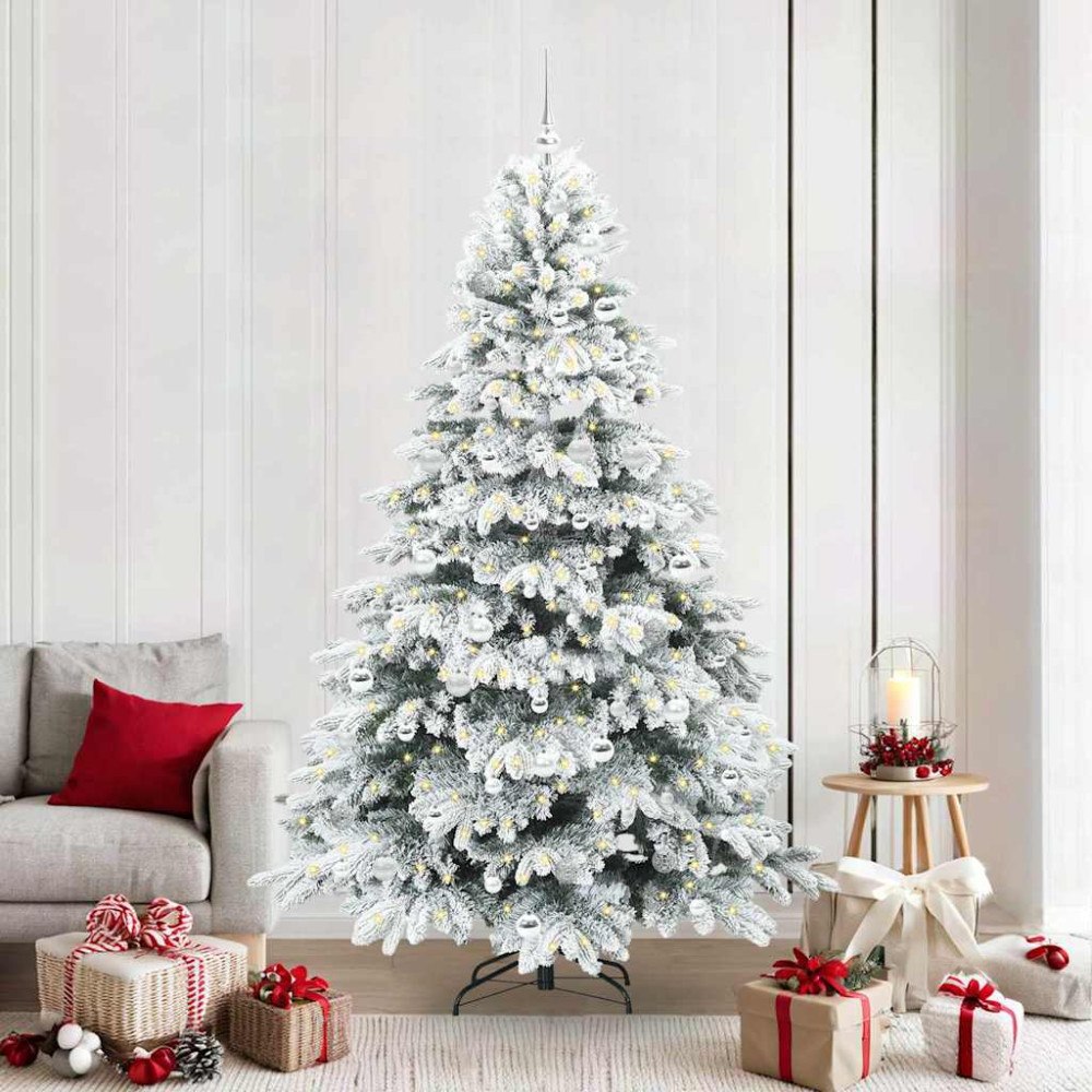 vidaXL Konstgjord julgran med 300 LED-lampor Grön 210 cm PE och PVC