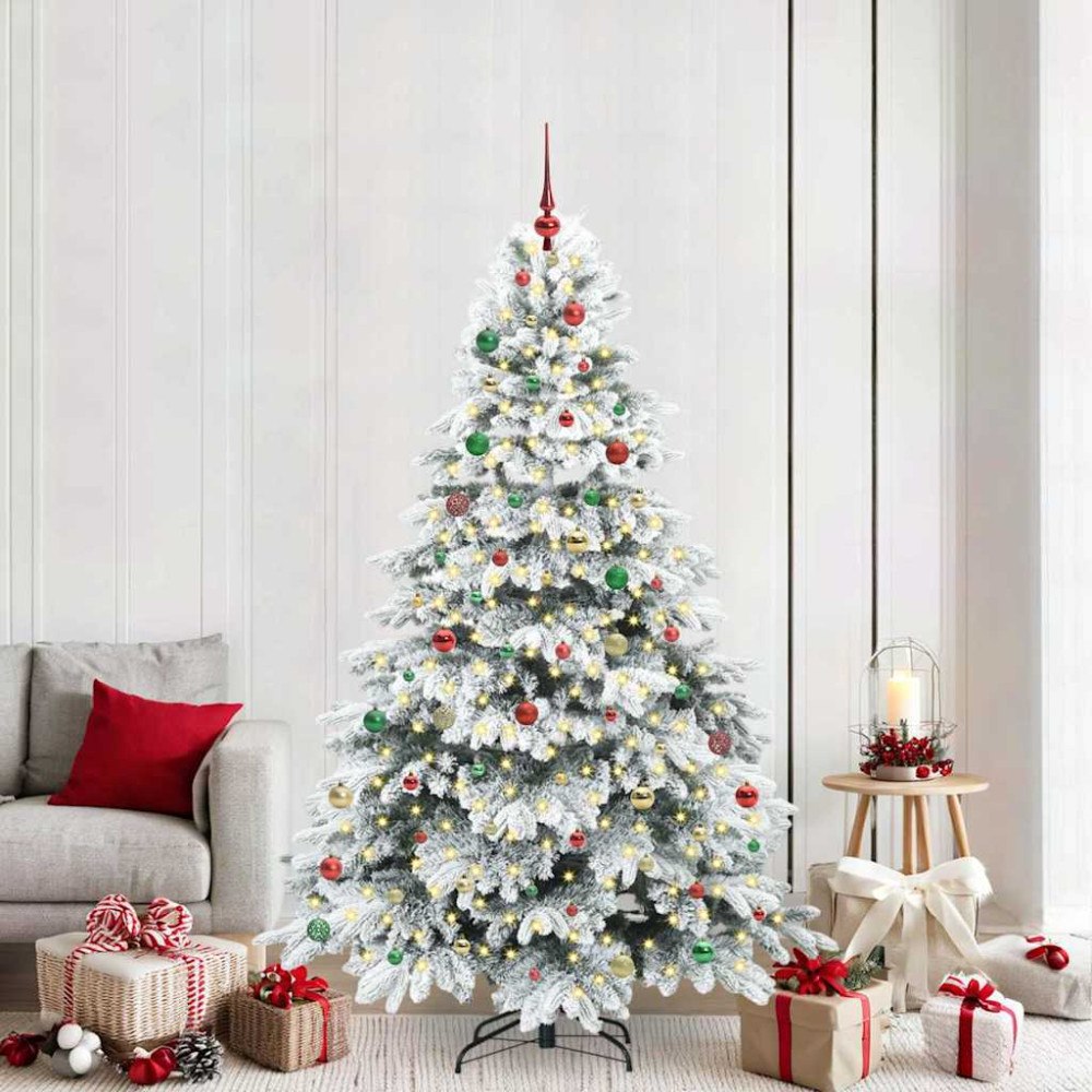 vidaXL Konstgjord julgran med 300 LED-lampor Grön 210 cm PE och PVC