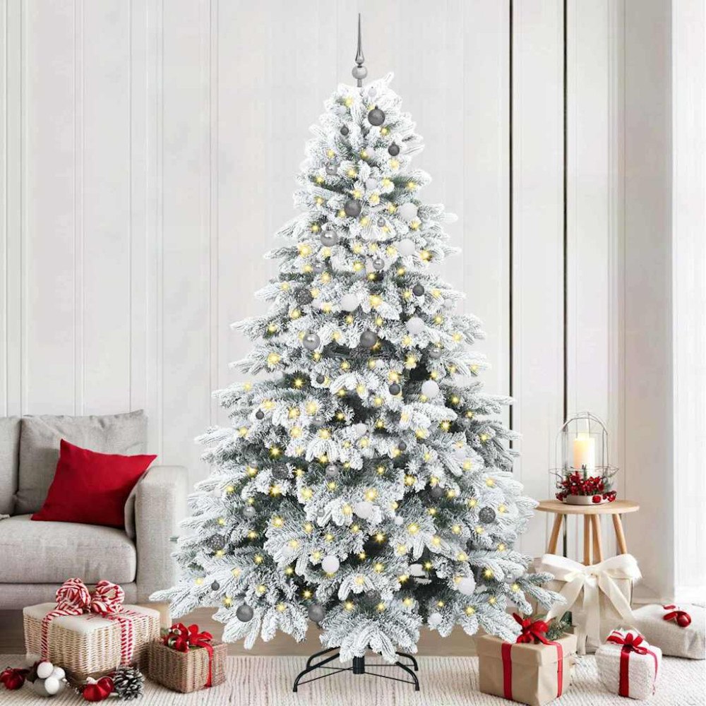 vidaXL Konstgjord julgran med 300 LED-lampor Grön 240 cm PE och PVC