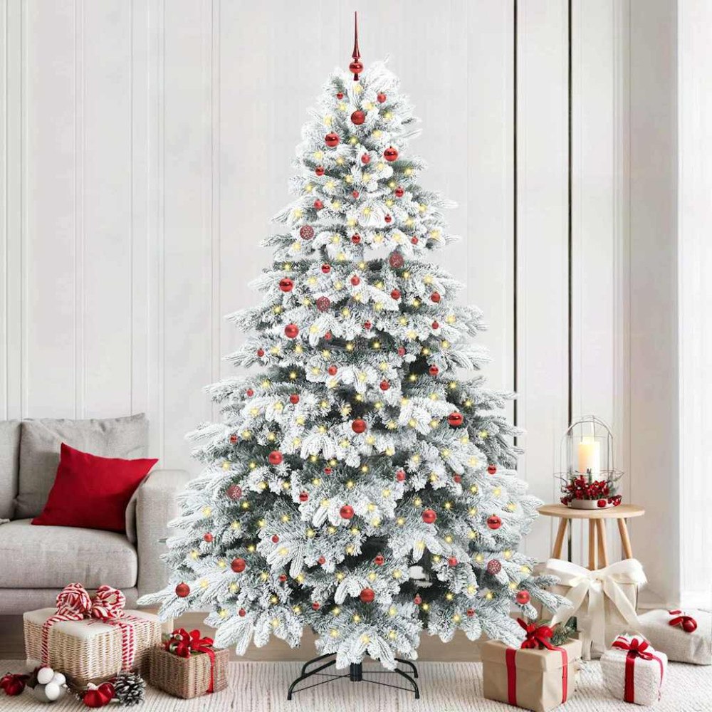 vidaXL Konstgjord julgran med 300 LED-lampor Grön 240 cm PE och PVC