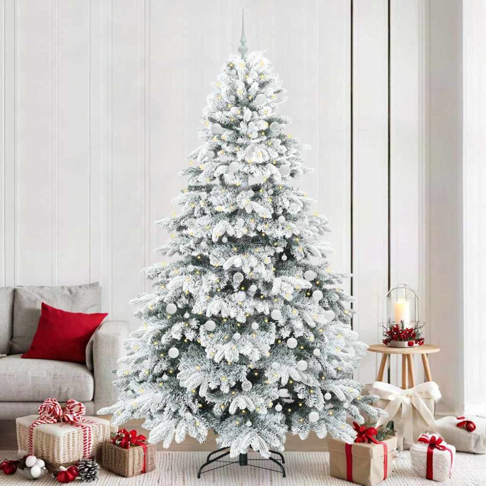 vidaXL Konstgjord julgran med 300 LED-lampor Grön 240 cm PE och PVC