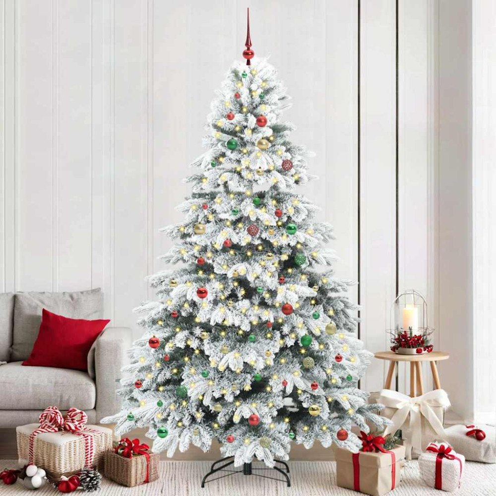 vidaXL Konstgjord julgran med 300 LED-lampor Grön 240 cm PE och PVC