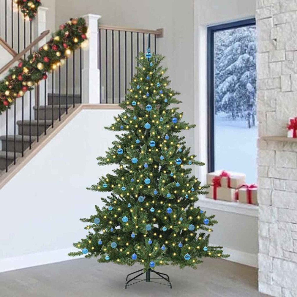 vidaXL Plast Hingad Julgran med 300 LED-lampor med stativ 240 cm PVC