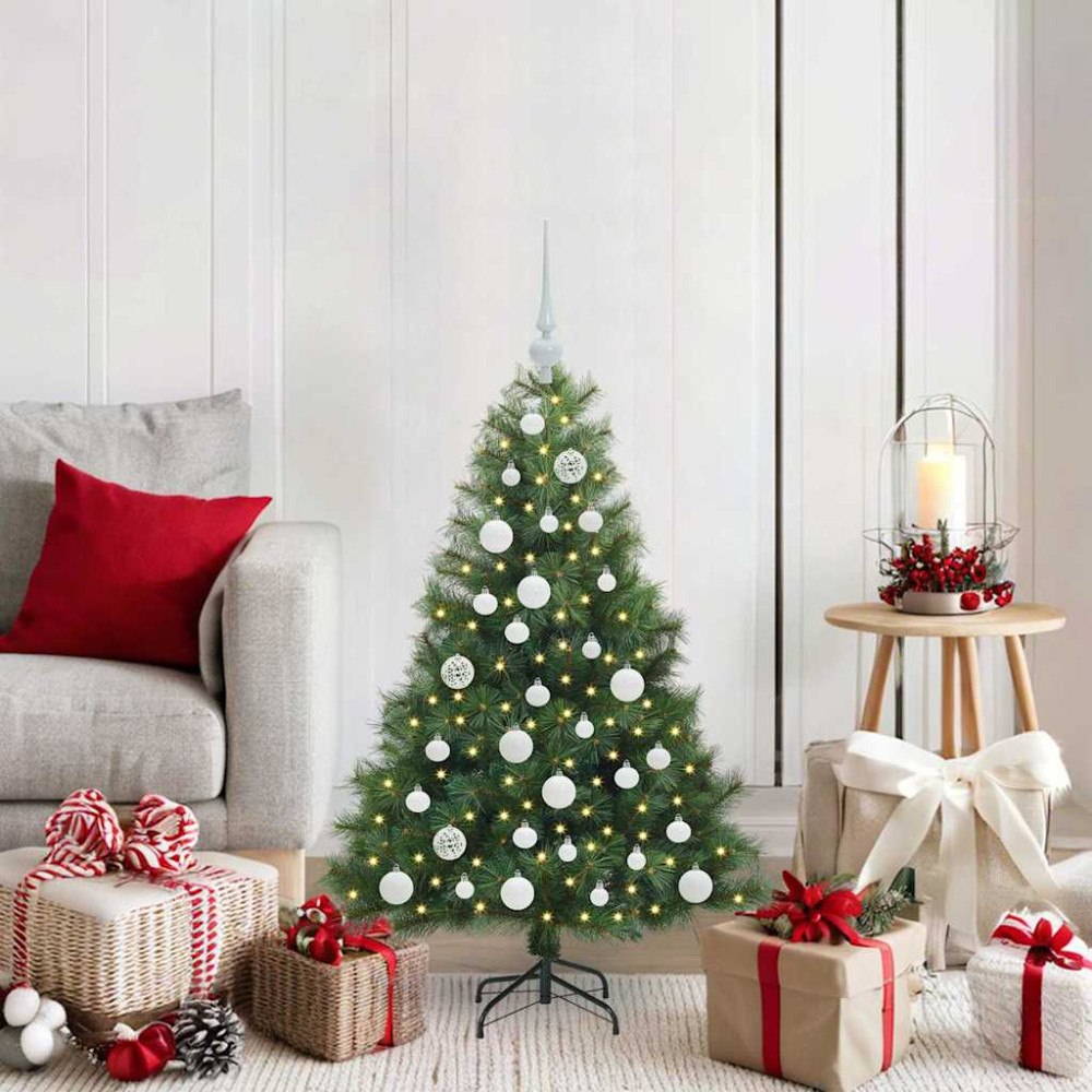 vidaXL Konstgjord julgran med 150 LED-lampor Grön 120 cm PE och PVC