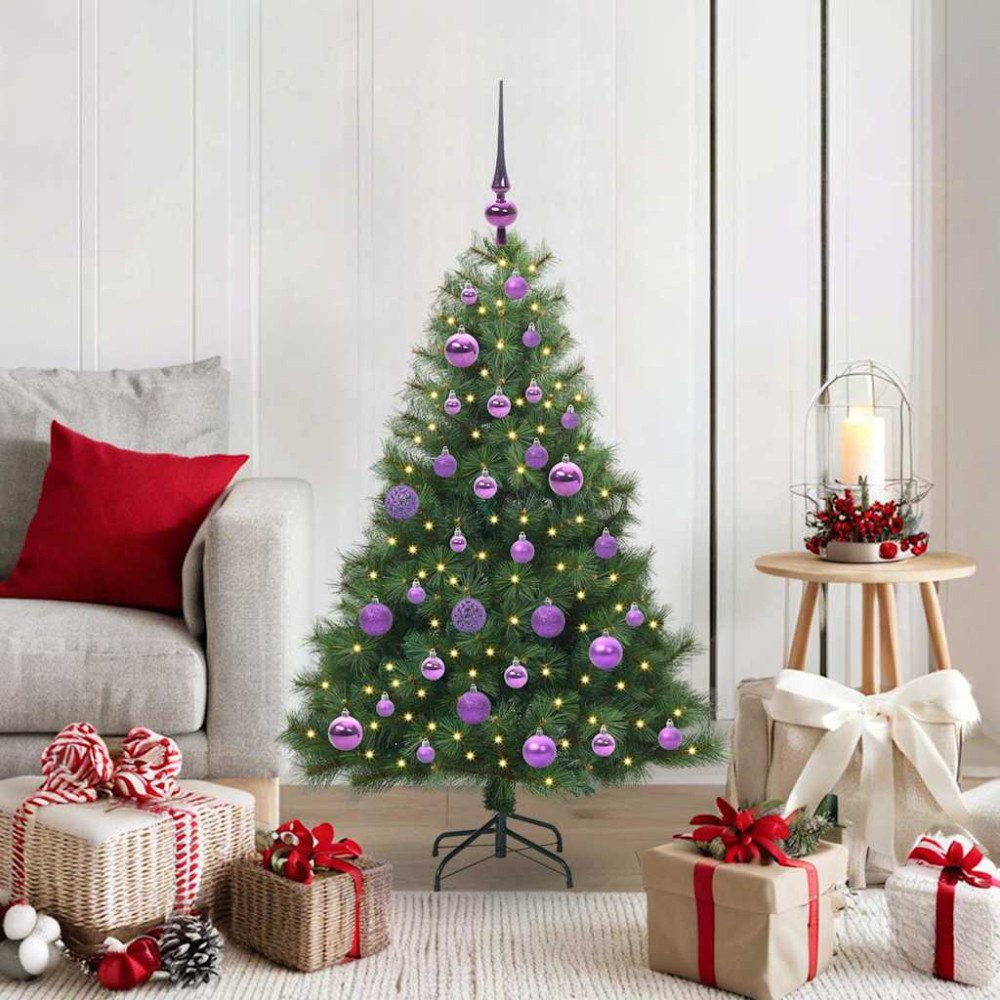 vidaXL Konstgjord julgran med 150 LED-lampor Grön 120 cm PE och PVC