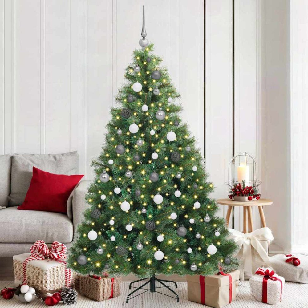 vidaXL Konstgjord julgran med 300 LED-lampor Grön 180 cm PE och PVC