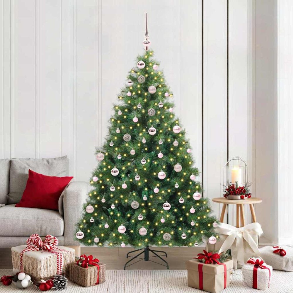 vidaXL Konstgjord julgran med 300 LED-lampor Grön 180 cm PE och PVC
