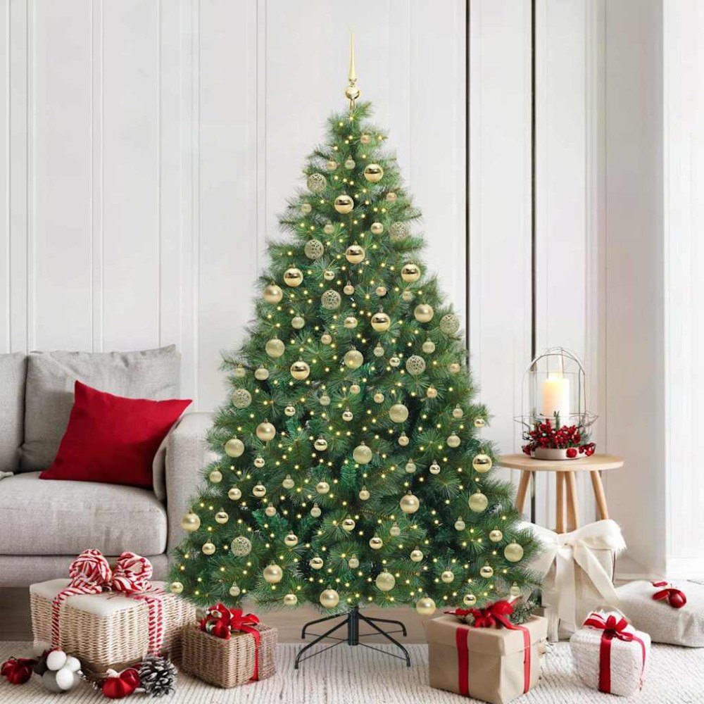 vidaXL Konstgjord julgran med 300 LED-lampor Grön 180 cm PE och PVC