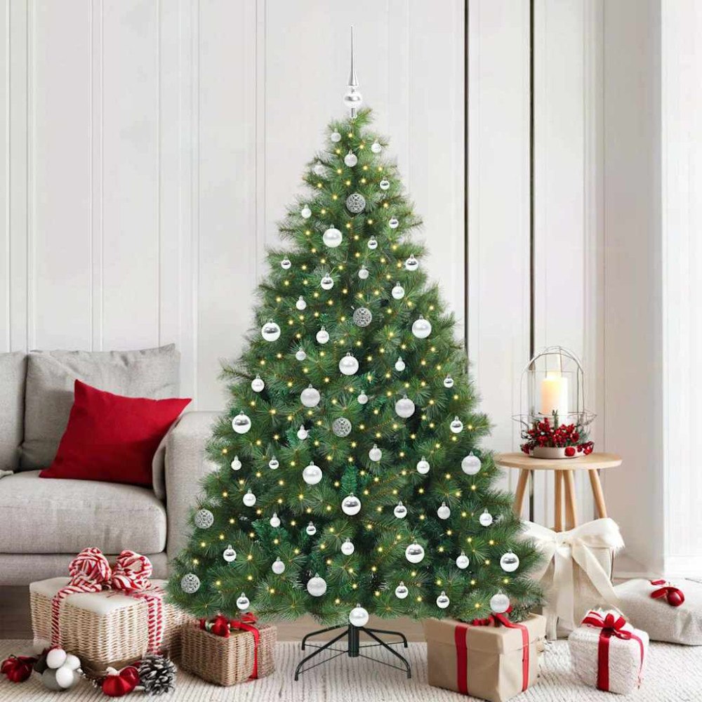 vidaXL Konstgjord julgran med 300 LED-lampor Grön 180 cm PE och PVC