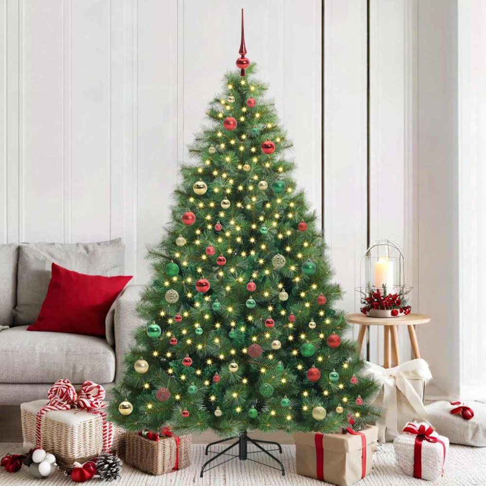 vidaXL Konstgjord julgran med 300 LED-lampor Grön 180 cm PE och PVC