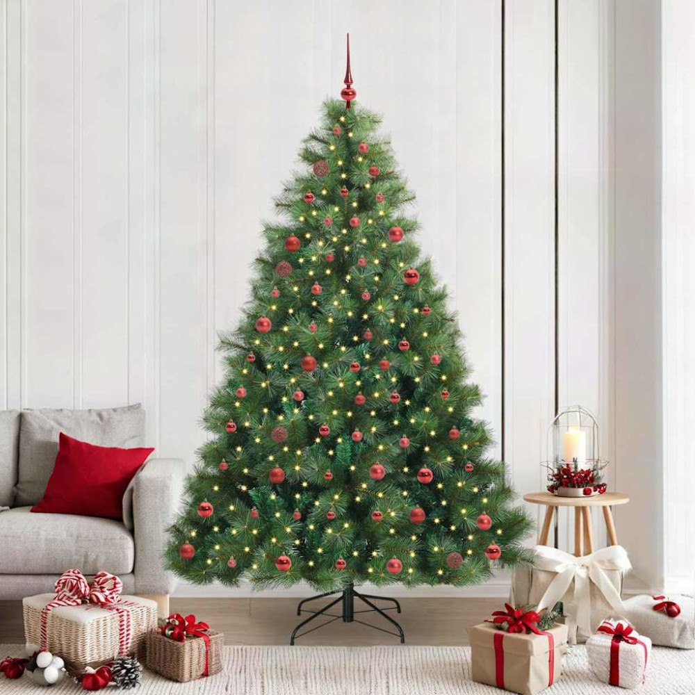 vidaXL Konstgjord julgran med 300 LED-lampor Grön 210 cm PE och PVC
