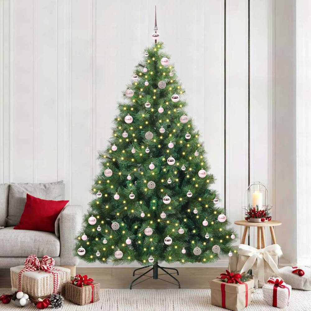 vidaXL Konstgjord julgran med 300 LED-lampor Grön 210 cm PE och PVC