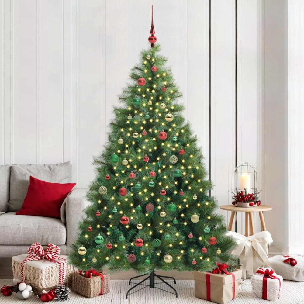 vidaXL Konstgjord julgran med 300 LED-lampor Grön 210 cm PE och PVC