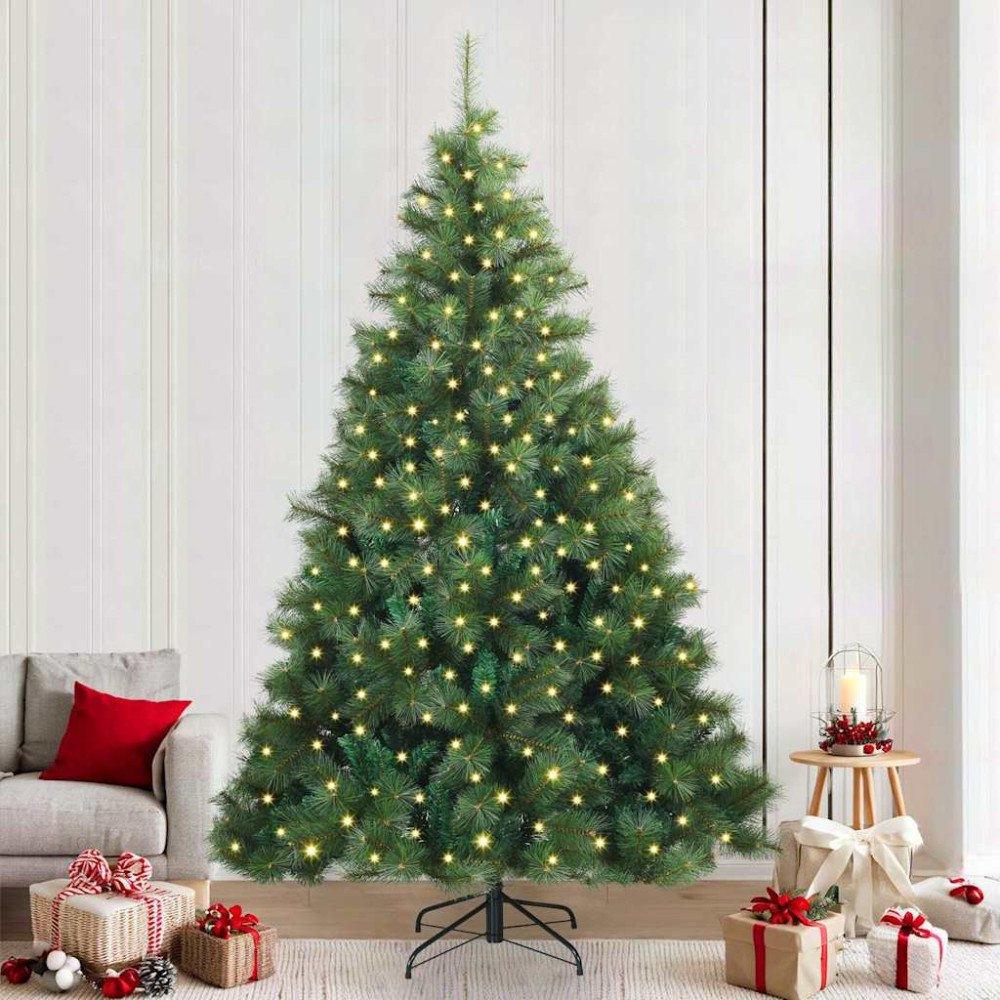 vidaXL Konstgjord julgran med 300 LED-lampor Grön 240 cm PE och PVC