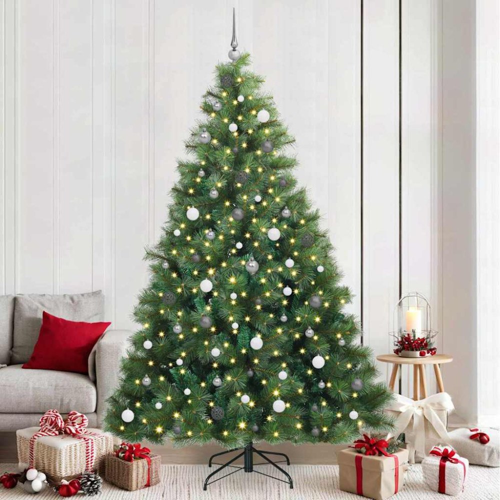 vidaXL Konstgjord julgran med 300 LED-lampor Grön 240 cm PE och PVC