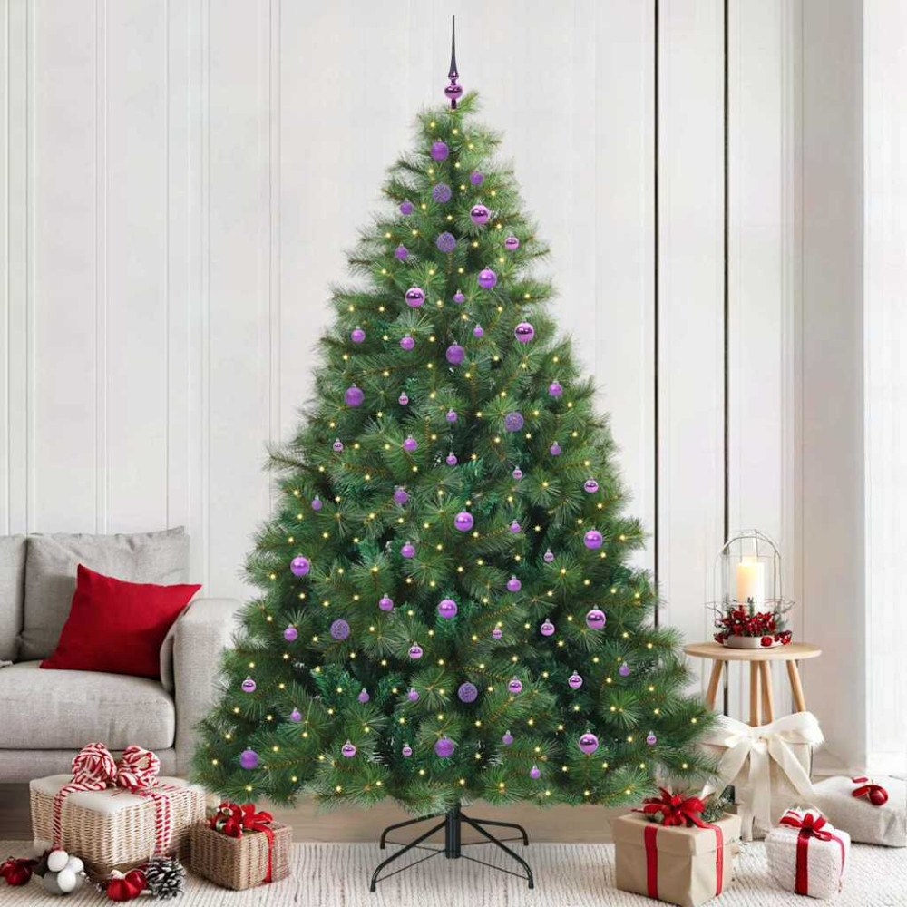 vidaXL Konstgjord julgran med 300 LED-lampor Grön 240 cm PE och PVC