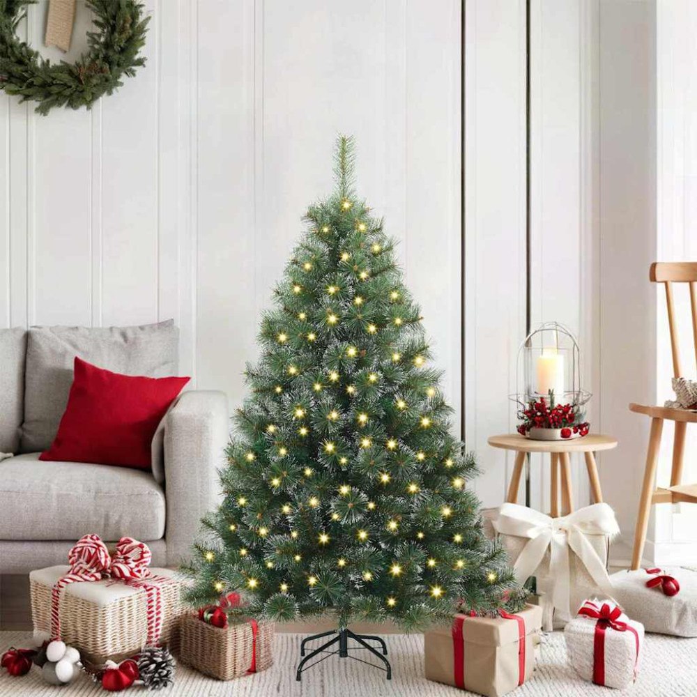 vidaXL Konstgjord julgran med 150 LED-lampor Grön 120 cm PE och PVC