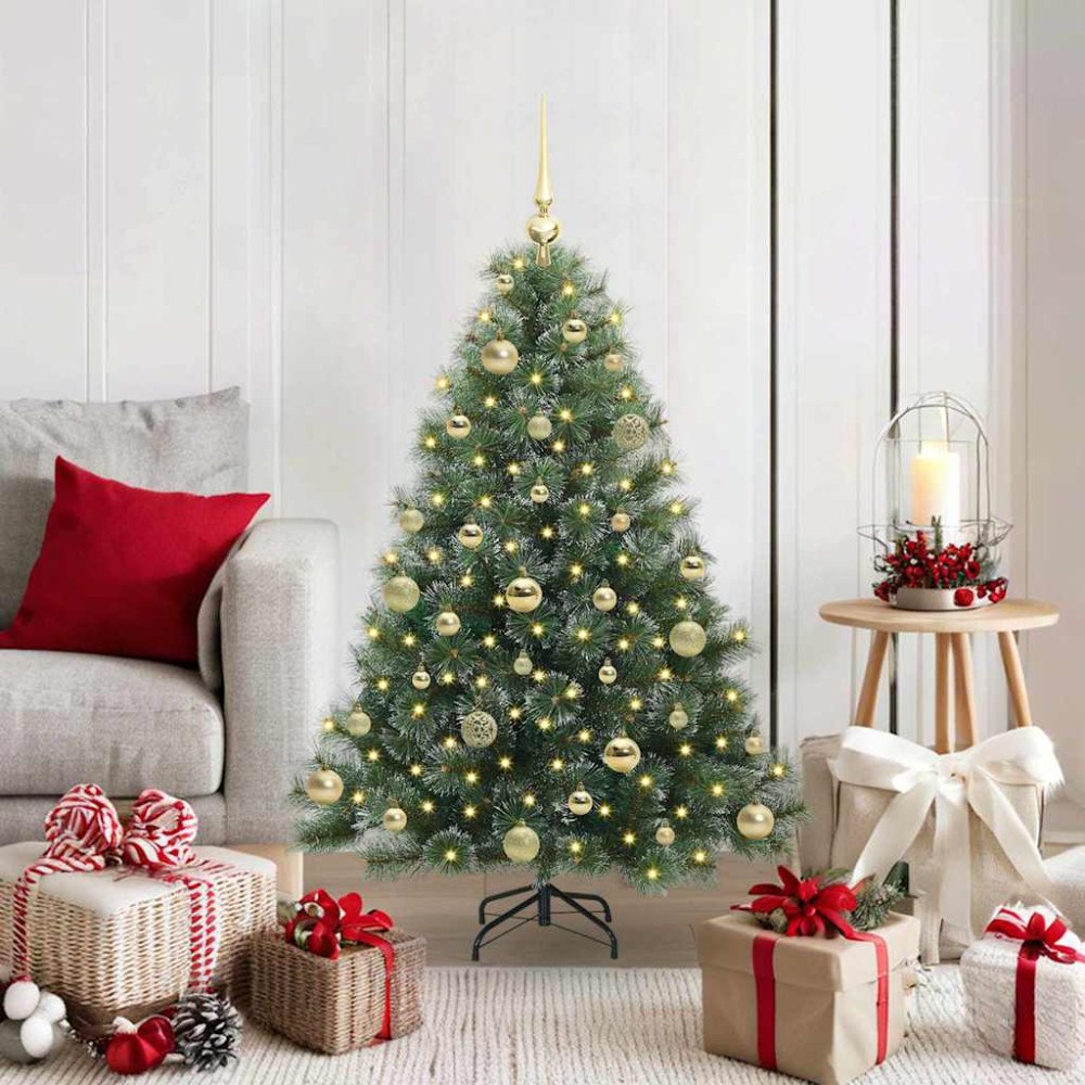 vidaXL Konstgjord julgran med 150 LED-lampor Grön 120 cm PE och PVC