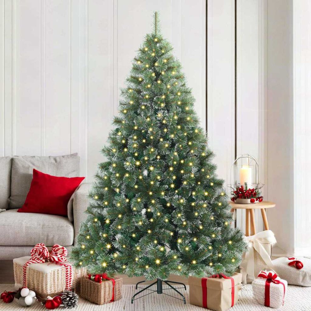vidaXL Konstgjord julgran med 300 LED-lampor Grön 180 cm PE och PVC