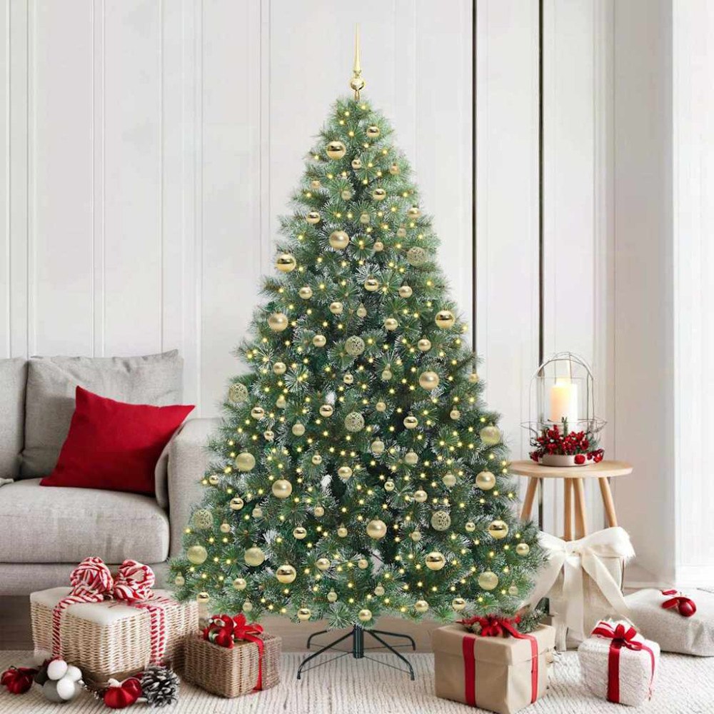 vidaXL Konstgjord julgran med 300 LED-lampor Grön 180 cm PE och PVC
