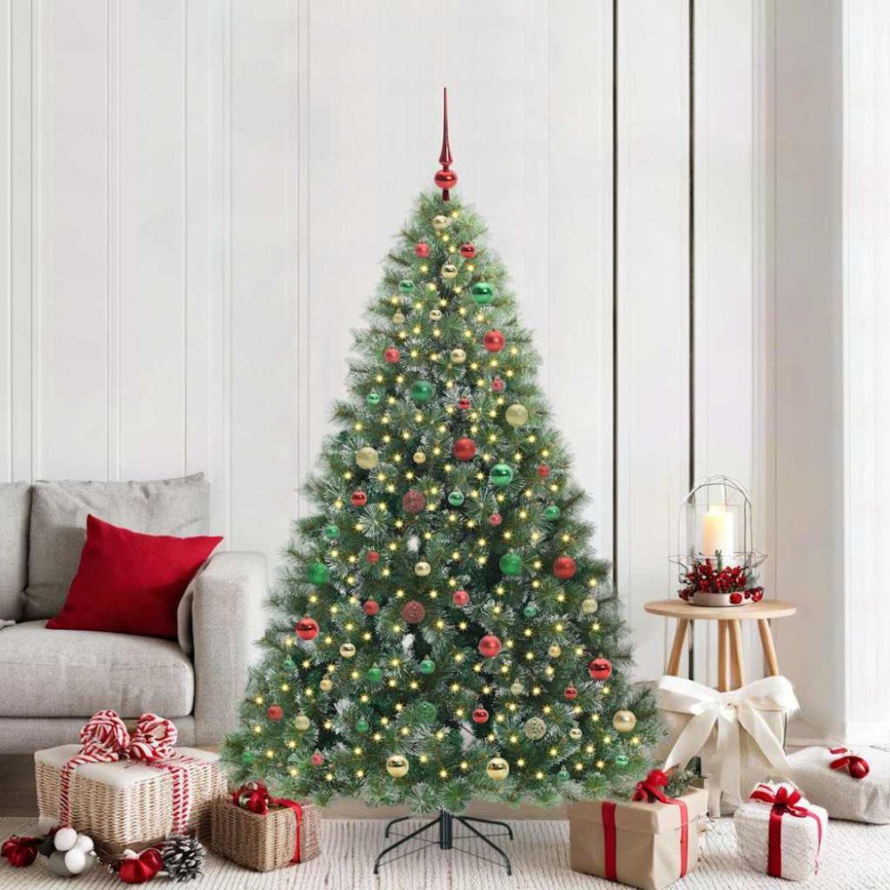 vidaXL Konstgjord julgran med 300 LED-lampor Grön 180 cm PE och PVC