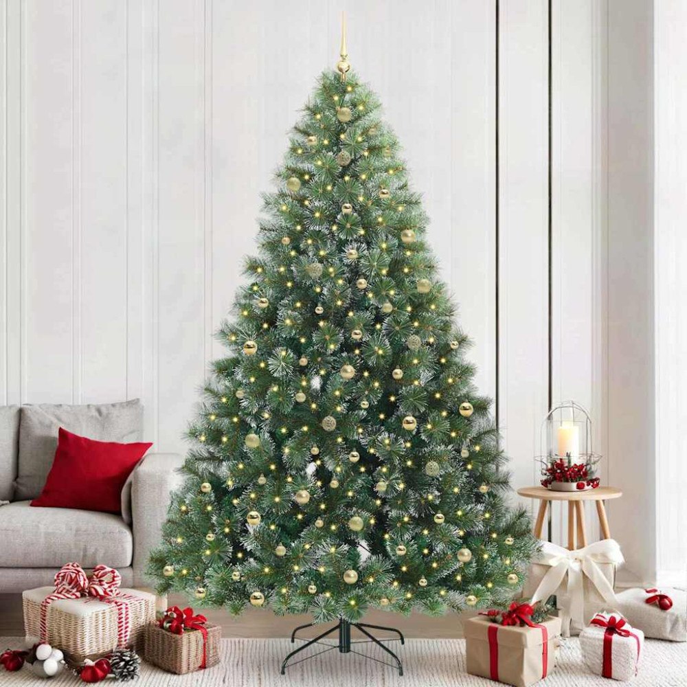 vidaXL Konstgjord julgran med 300 LED-lampor Grön 240 cm PE och PVC