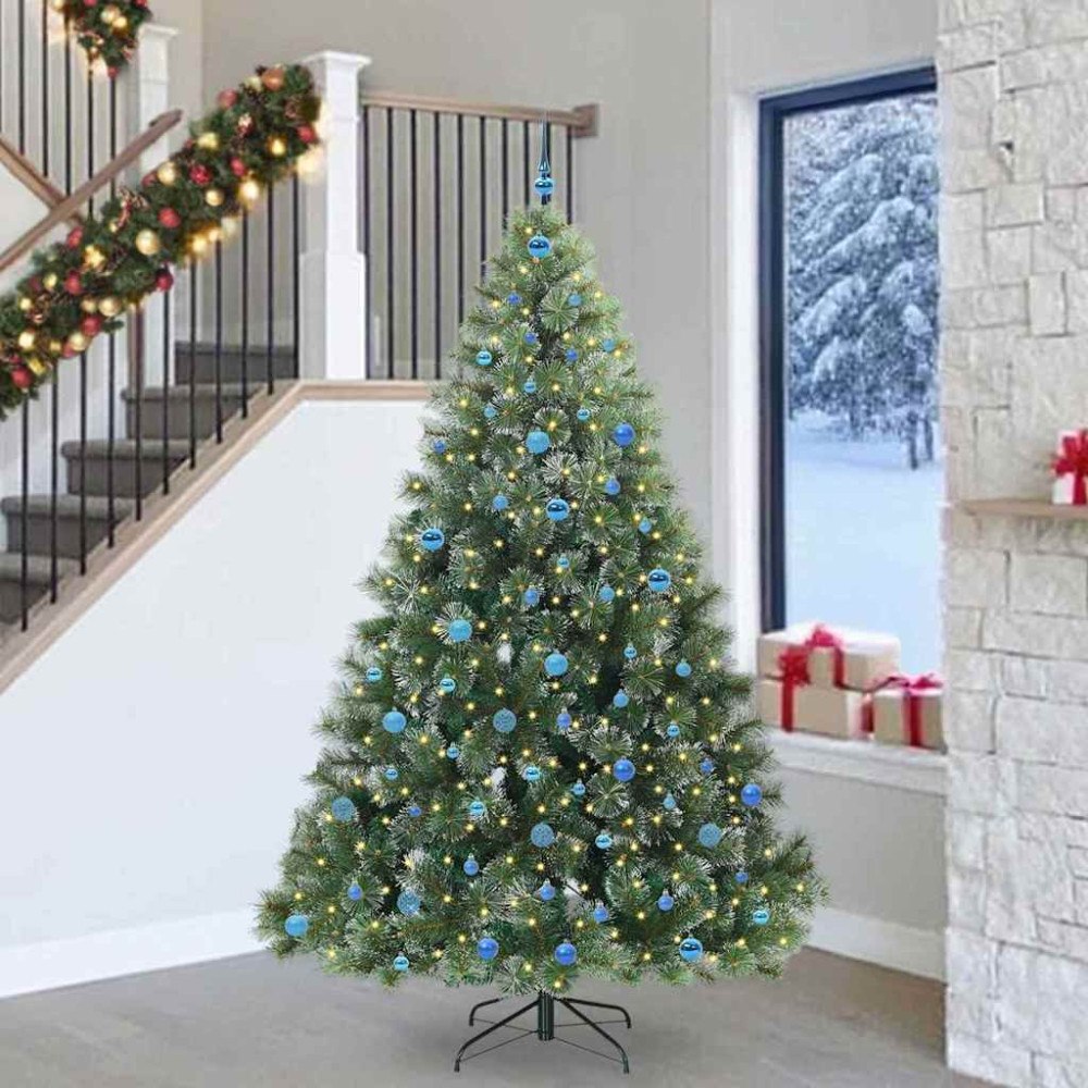 vidaXL Konstgjord julgran med 300 LED-lampor Grön 240 cm PE och PVC