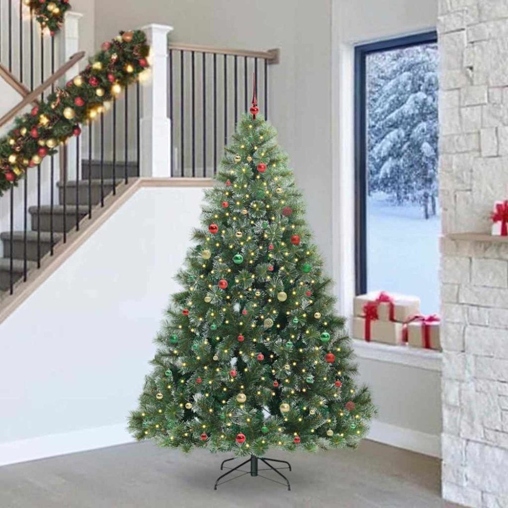 vidaXL Konstgjord julgran med 300 LED-lampor Grön 240 cm PE och PVC