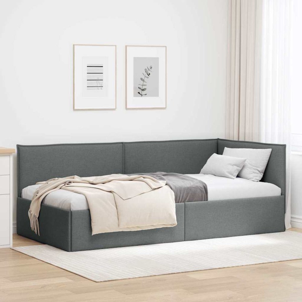vidaXL Hörn Sängram med huvudgavel Mörkgrå 100 x 200 cm tyg