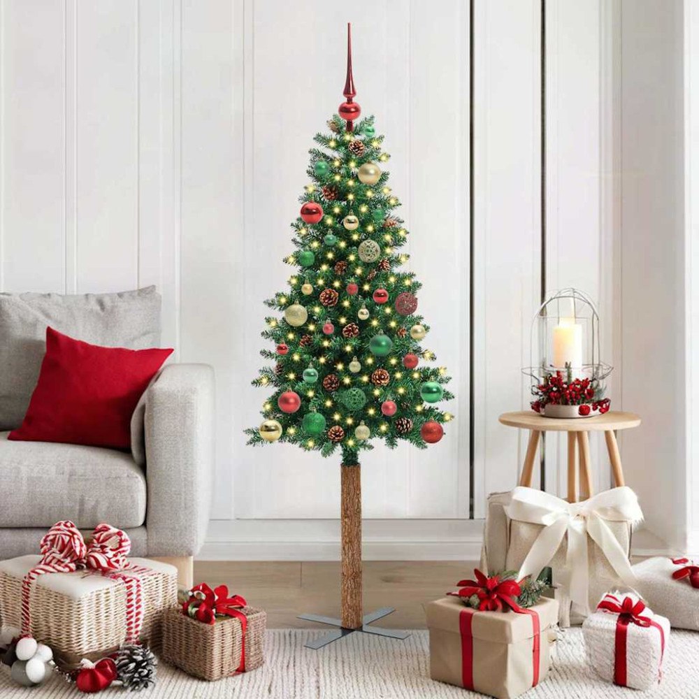 vidaXL Smal julgran med 150 LED-lampor Grön 150 cm PVC och solid furu