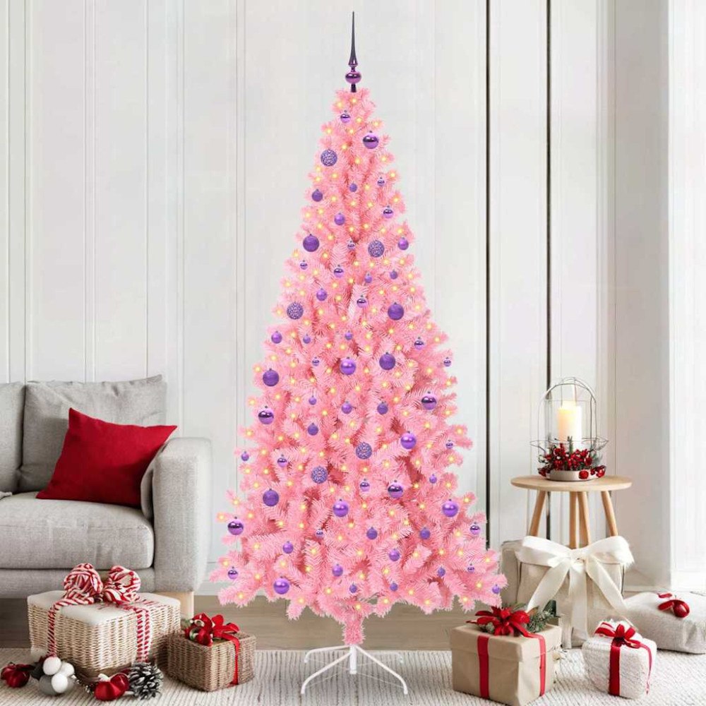 vidaXL Julgran med 300 LED-lampor med stativ Rosa 210 cm PVC
