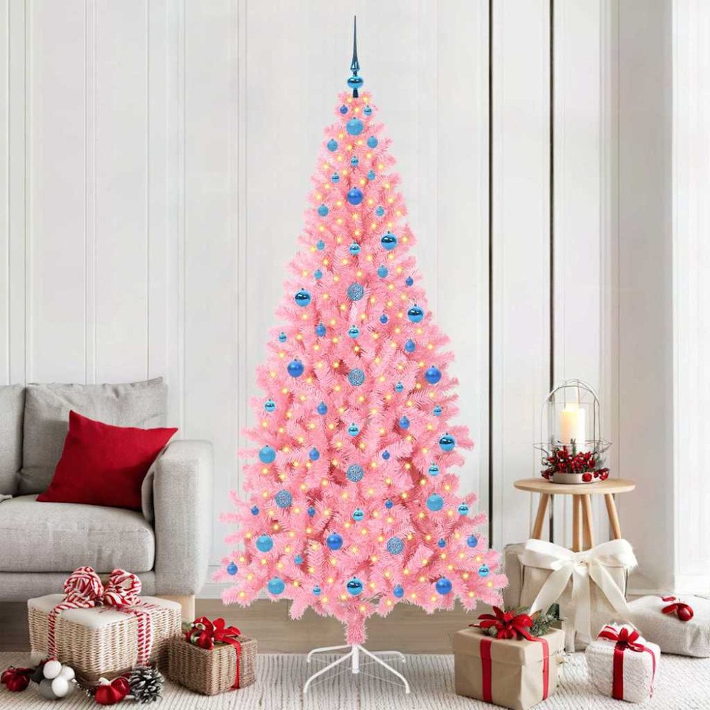 vidaXL Julgran med 300 LED-lampor med stativ Rosa 210 cm PVC