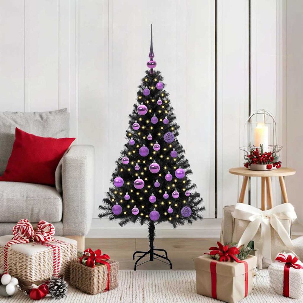 vidaXL Julgran med 150 LED-lampor med stativ Svart 120 cm PVC