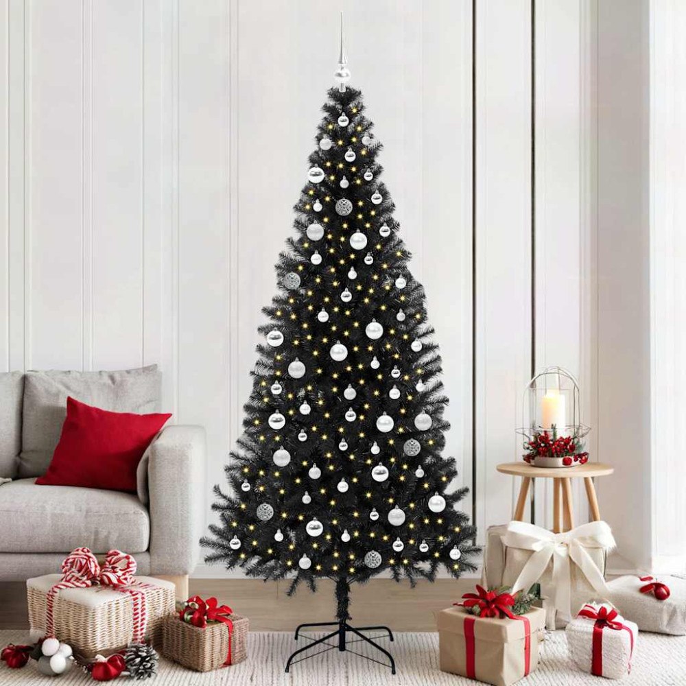 vidaXL Julgran med 300 LED-lampor med stativ Svart 210 cm PVC